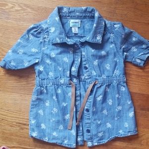 Girls button up denim shiry with tie at waist